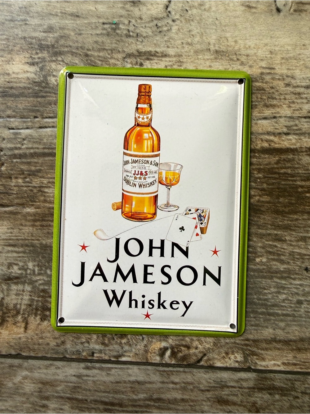 Vintage John Jameson whiskey collectible tin postcard 3 x 4 inches
